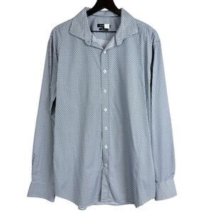 Bugatchi Blue Black White Houndstooth Button Up Shirt - 2XL XXL